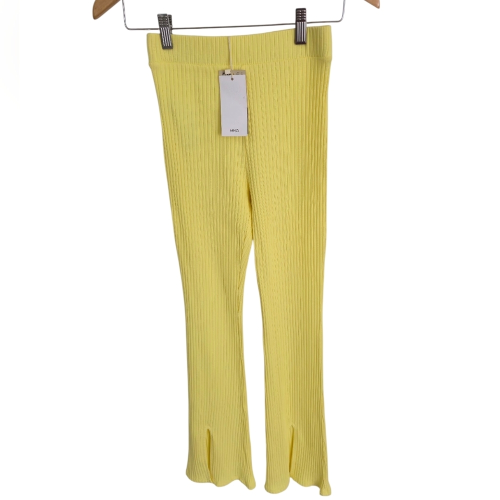NWT MNG Mango Yellow Ribbed Stretch Leggings Slit Size XS